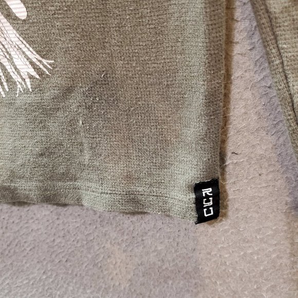 RYU Men Shirt Small Olive Samurai Graphic Waffle Knit Long Sleeve Crew Neck - Picture 3 of 9